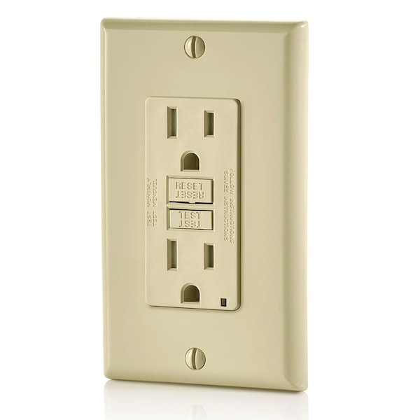 Leviton GFCI Receptacle, 15A, 125Vac, 5-15R, Ivory GFTR1-I - main